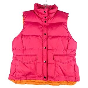 Context Down Puffer Vest Womens XL Sleeveless Snap Front Pink Orange Down Filled